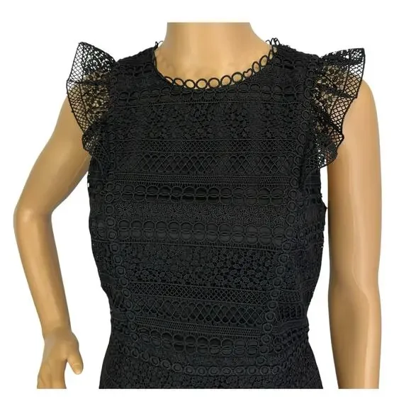 J. Crew Cap Sleeve Ruffle Dress in Mixed Lace Black Size 2 - Picture 11 of 16